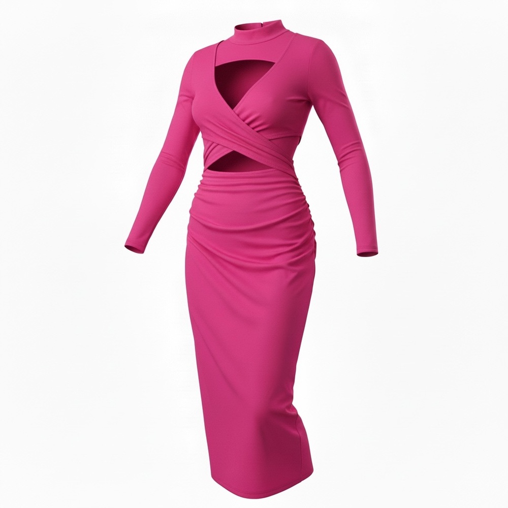 Fashion Nova Fuchsia Long Sleeve Dress